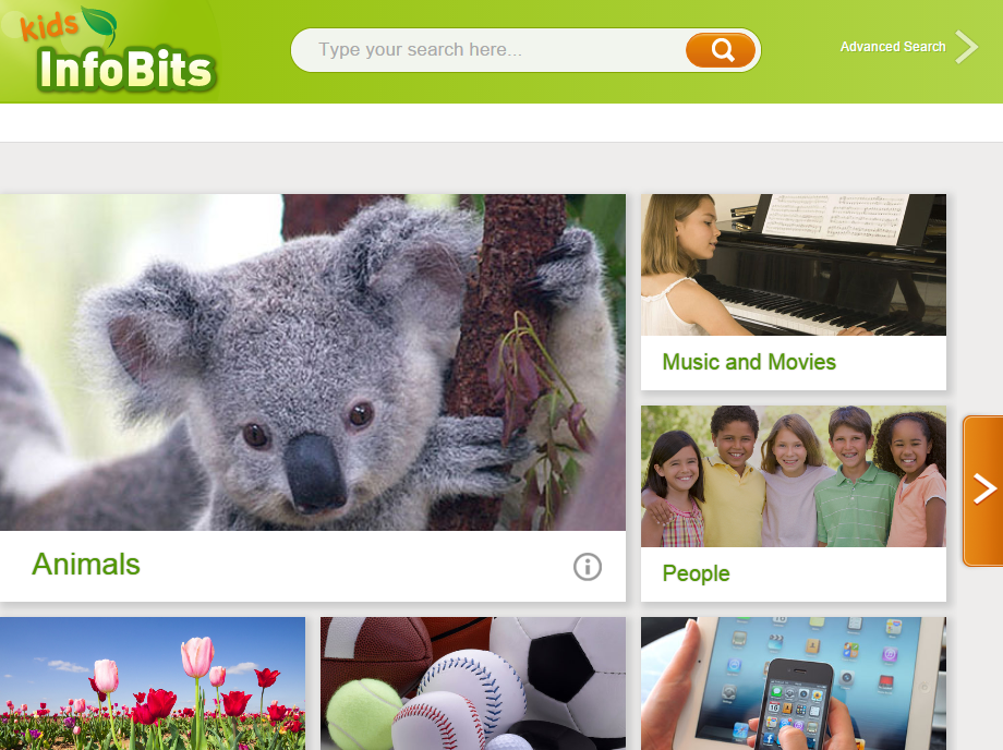 Kids InfoBits Main Page search screenshot