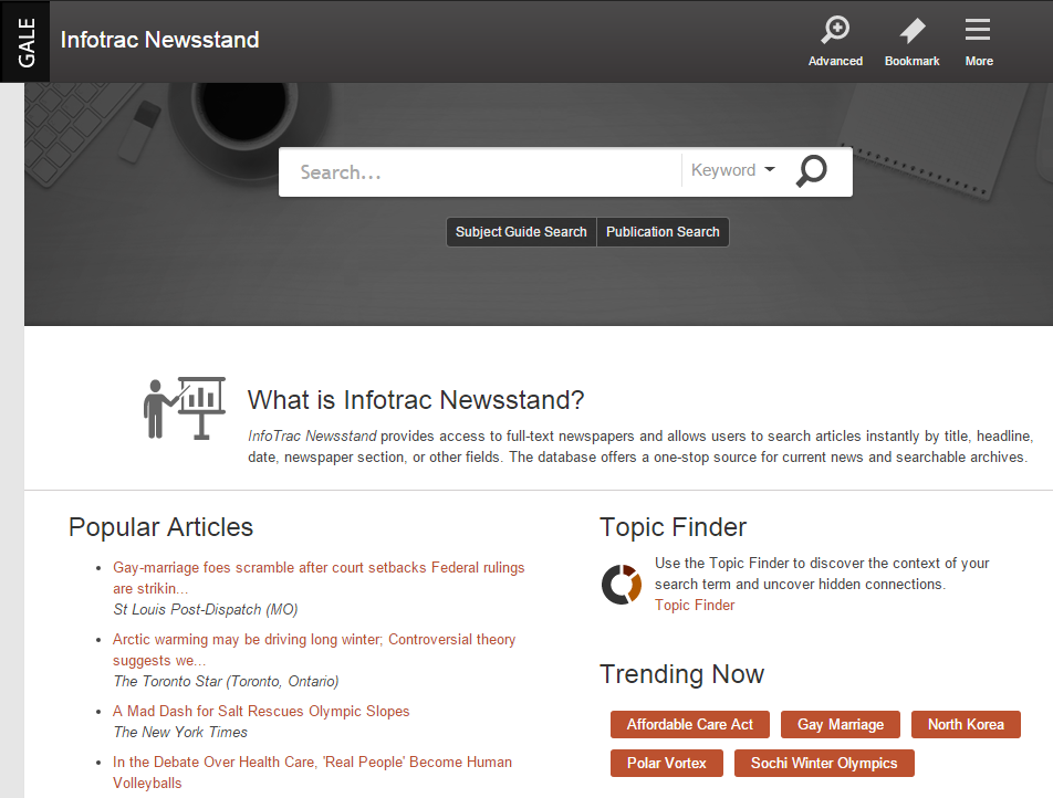 Infotrac Newsstand Search Screenshot