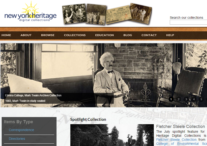 new York Heritage digital collections main page screenshot