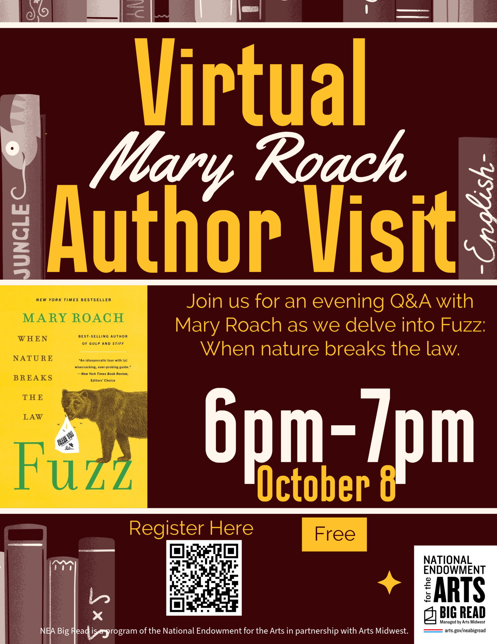 Virtual Author Visit with Mary Roach Southern Adirondack Library System